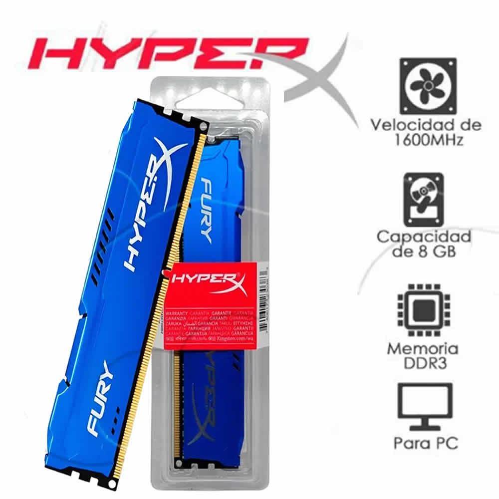 Memoria RAM Kingston HyperX Fury Blue, 8GB, DDR3, 1600 MHz