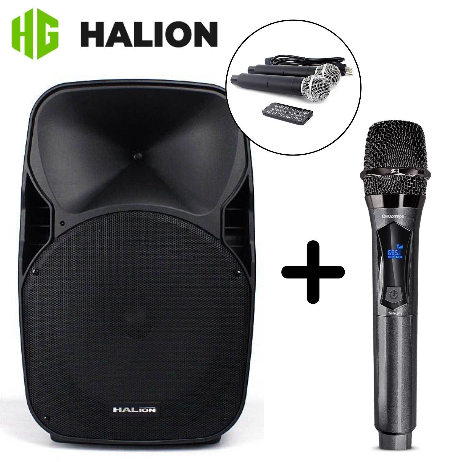 Parlante Halion PHA-15AL + Micrófono Singer MX-708 WL