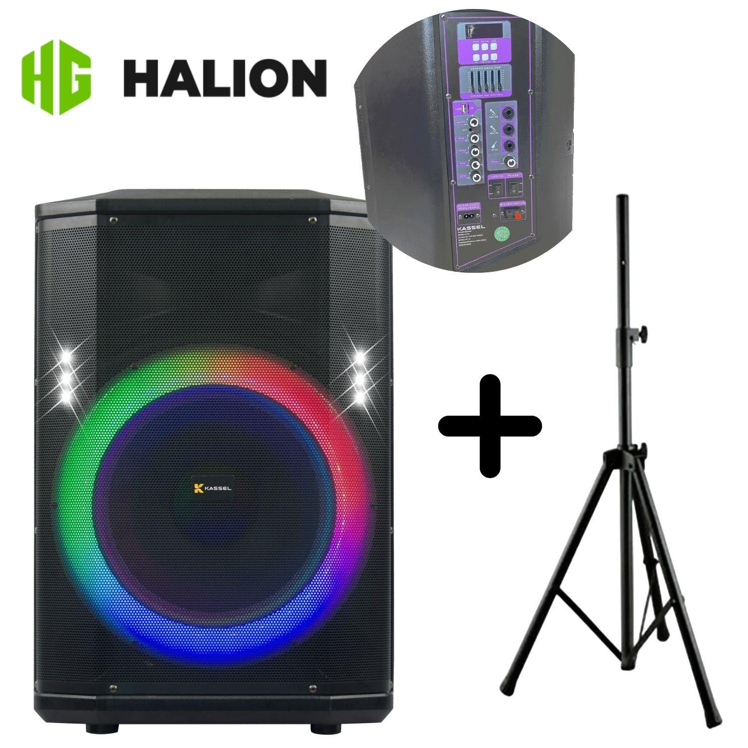 Combo Soporte + Parlante KASSEL K1212 Boofer 12" USB TF BT TWS FM Bateria 12V -7AH