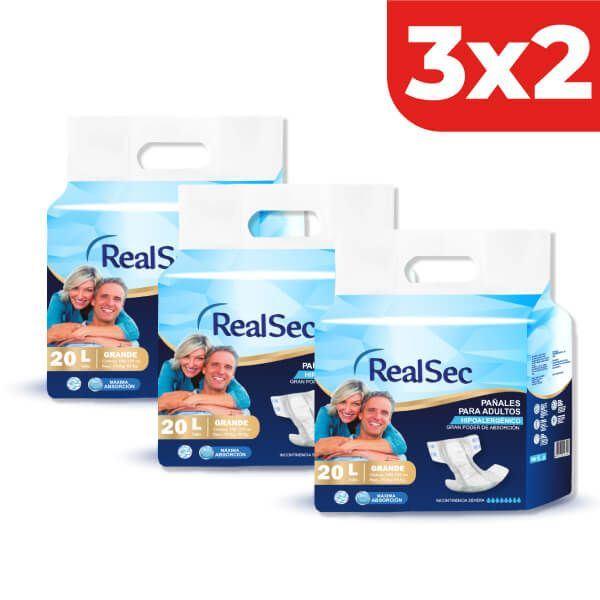 3x2 Pañal RealSec Talla L - Bolsa 20 UN