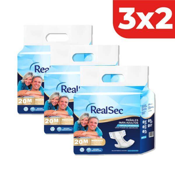 3x2 Pañal RealSec Talla M - Bolsa 20 UN