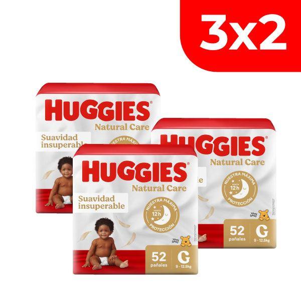 3x2 Pañales Huggies Natural Care Talla G - Bolsa 52 UN