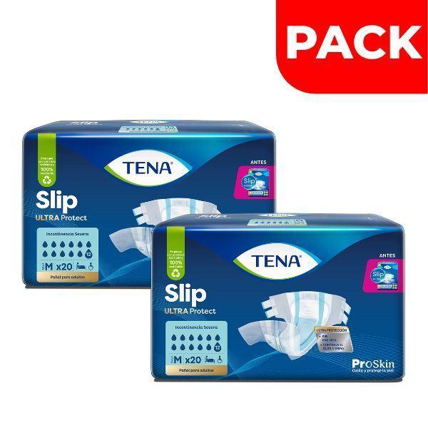 Dúo Pack Pañales Tena Slip Ultra Protect Talla M - Bolsa 20 UN