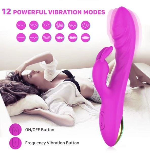 Vibrador Rabbit Púrpura Doble Estímulo Consolador 12 Modos Vibración