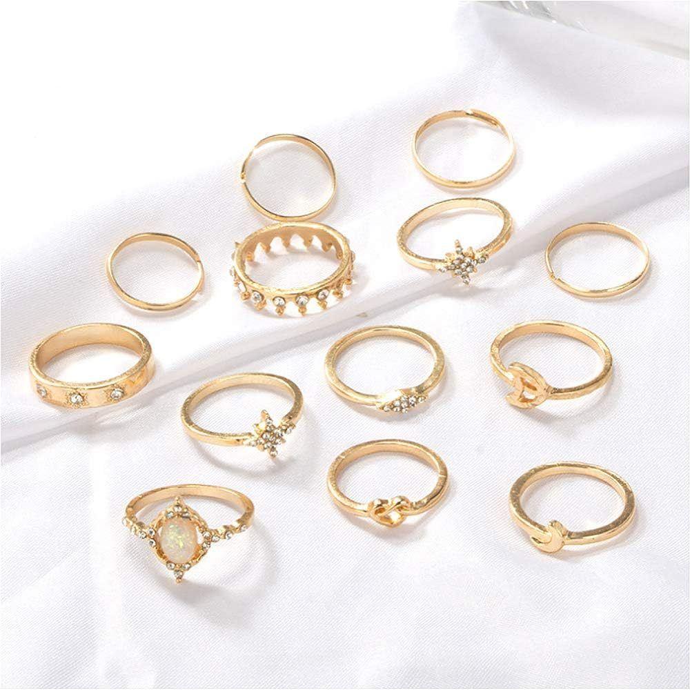 CONJUNTO DE ANILLOS DE MUJER ELEGANTES – 18 PIEZAS DORADAS