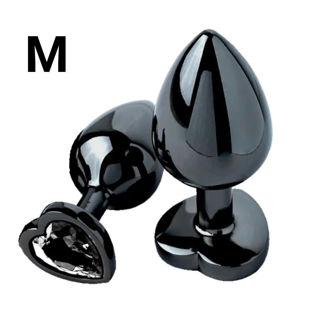 Plug Dilatador Anal de Aluminio Consolador Corazón Negro Talla M
